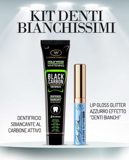 Kit Denti Bianchissimi<p>Dentifricio sbiancante + Lip Gloss Glitter effetto 'denti bianchi'<br /> WONDER COMPANY