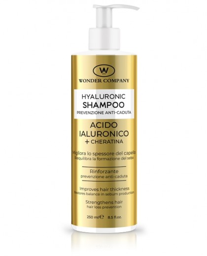 Hair loss shampoo<p>Hyaluronic Acid's Shampoo with 4 molecular weights, it acts at different levels of hair and skin's depth.<br /> Enriched with specific active ingredients such as Green Tea Extract, Vitamin B6 and Panthenol.</p><p> <br /></p><ul><li>Strengthening, it increases the thickness of the hair</li><li>Loss prevention action on hair and skin</li><li>Balances the formation of sebum</li></ul> WONDER COMPANY