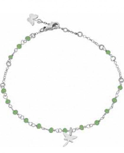 Cavigliera crystal pearls rosario in acciaio & Pendente Butterfly and Dragonfly<p>Verde WONDER COMPANY