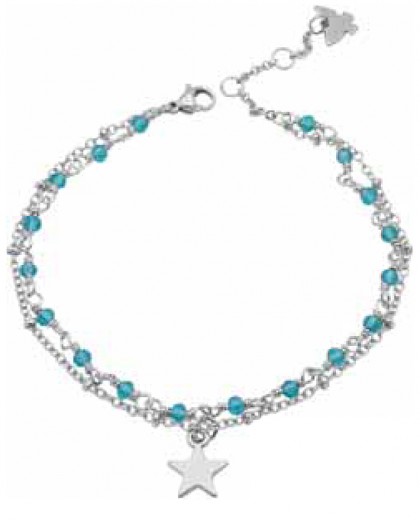 Cavigliera crystal pearls rosario in acciaio & pendente Butterfly and Star<p>Azzurro WONDER COMPANY