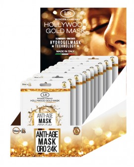 Hollywood Gold Mask maschera oro Hydrogel Wonder Company<p>Espositore Avancassa Hollywood Gold Mask 12 maschere <br /> WONDER COMPANY